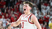Nebraska Cornhuskers guard Connor Essegian reacts after scoring against the Minnesota Golden Gophers.