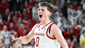 Nebraska Cornhuskers guard Connor Essegian reacts after scoring against the Minnesota Golden Gophers.