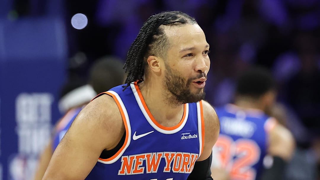 May 8, 2026; Philadelphia, Pennsylvania, USA; New York Knicks guard Jalen Brunson (11) reacts after a missed shot against the Philadelphia 76ers during the fourth quarter of game three of the second round of the 2026 NBA Playoffs at Xfinity Mobile Arena. Mandatory Credit: Bill Streicher-Imagn Images