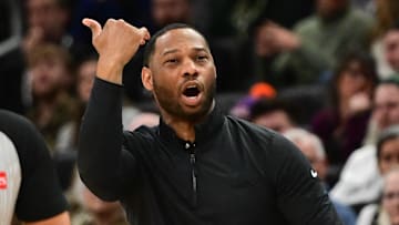 Apr 10, 2025; Milwaukee, Wisconsin, USA; New Orleans Pelicans head coach Willie Green reacts in the second quarter against the Milwaukee Bucks at Fiserv Forum. Mandatory Credit: Benny Sieu-Imagn Images