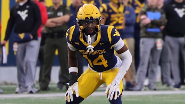 West Virginia University safety Kekoura Tarnue. 