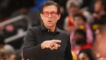 Atlanta Hawks head coach Quin Snyder reacts against the New Orleans Pelicans.