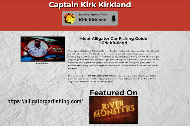 A screen capture from Captain Kirk Kirkland's gar fishing guide page.