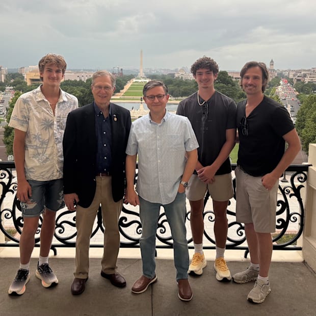 Lucas Babin poses for a photo at the White House with Speaker Mike Johnson, Congressman Brian Babin and Lucas Babin