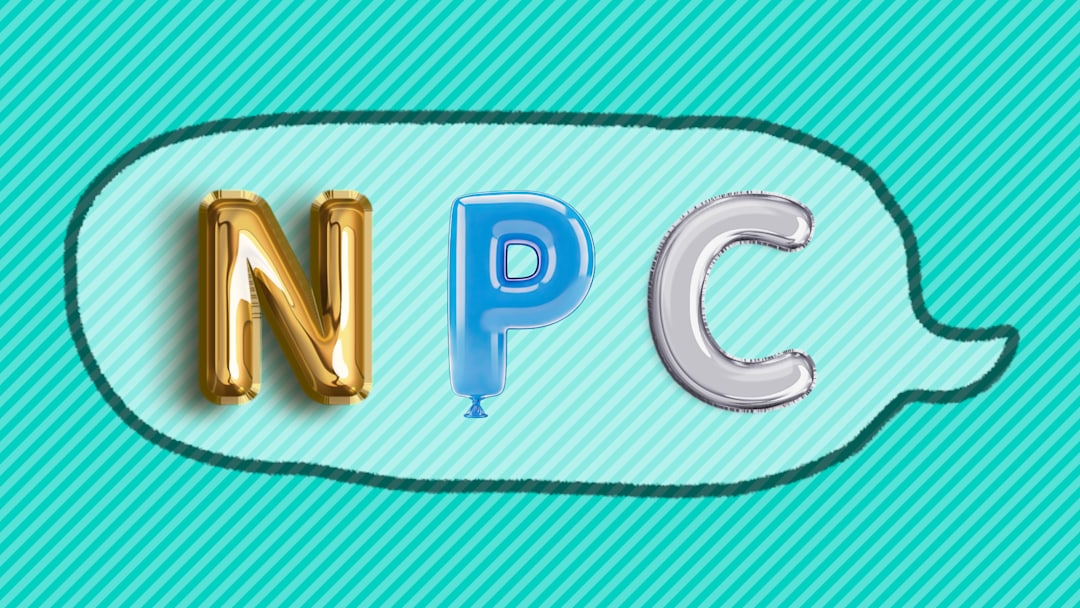 NPC in a speech bubble against striped background
