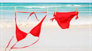 Red bikini on a clothesline.