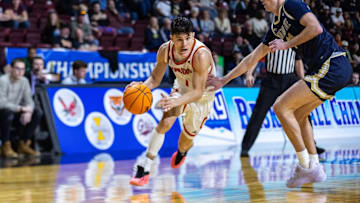 Idaho State guard Dylan Darling drives towards the rm during a game against Montana State.