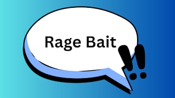 The phrase “rage bait” in a speech bubble