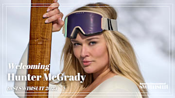 Hunter McGrady was photographed by Derek Kettela in Switzerland. Swimsuit by Sienna Swim. Googles from Blenders. 