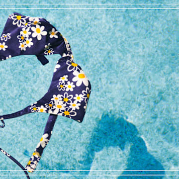 Vintage Bikini Top Floating In Swimming Pool