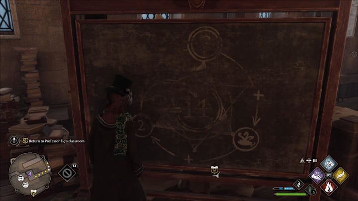 A half-erased chalkboard showing how to complete the number door puzzles.