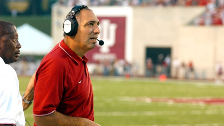 Indiana football coach Gerry DiNardo coaches on the Memorial Stadium sideline during his three-year coaching tenure.