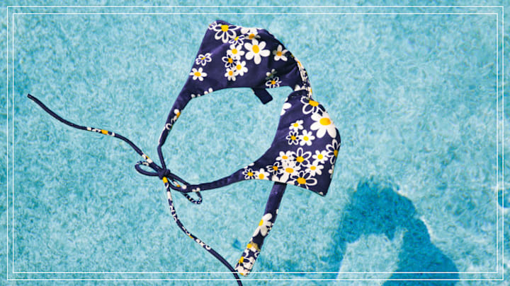 Vintage Bikini Top Floating In Swimming Pool Vintage Bikini Top Floating In Swimming Pool
