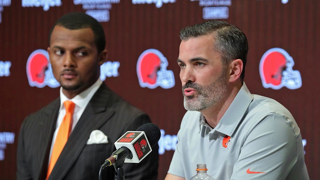 Cleveland Browns head coach Kevin Stefanski (right) addresses Deshaun Watson's off-the-field baggage during his introductory press conference.

Syndication Akron Beacon Journal