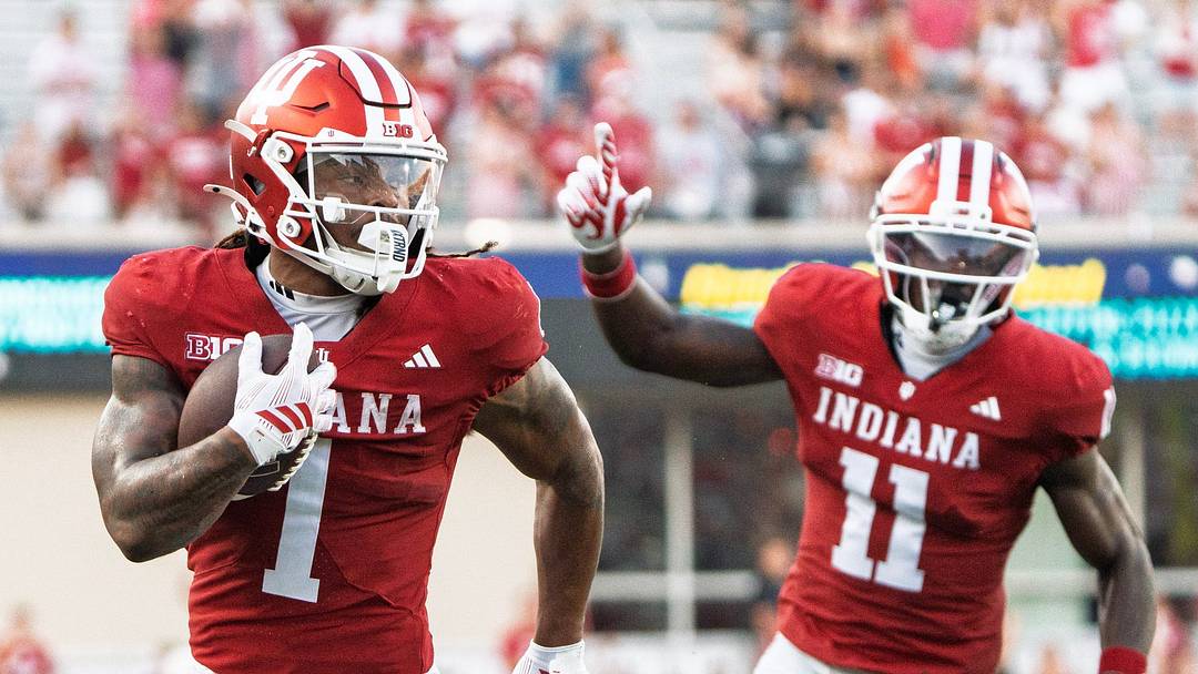 Indiana's Turbo Richard (1) runs for a touchdown during the Indiana versus Western Kentucky football game at Memorial Stadium on Saturday, Sept. 19, 2026.