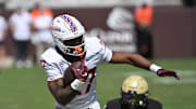 Sep. 20, 2025; Blacksburg, Va.; Virginia Tech running back Marcellous Hawkins (27) runs the ball during the second quarter.