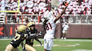 Sep 20, 2025; Blacksburg, Va.; Virginia Tech wide receiver Devin Alves (81) catches a pass during the third quarter.