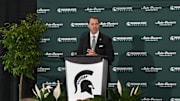 J Batt speaks Wednesday, June 4, 2025, after being introduced as Michigan State University's new athletic director.
