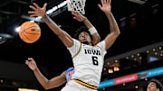 Iowa forward Tavion Banks (6) tries to rebound during the 74-69 win over Ole Miss at Acrisure Arena in Palm Desert, Calif., on Nov. 25, 2025.