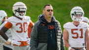 Texas Longhorns Head Coach Steve Sarkisian during spring practice at the Frank Denius practice fields in Austin, Tuesday , March 19, 2024.