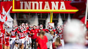 Indiana coach Curt Cignetti leads the Hoosiers onto the field before an October game.