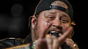 Jelly Roll gestures to the crowd during his performance on the Mane Stage during Stagecoach.