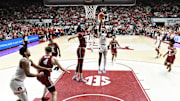 Auburn guard Denver Jones shoots the ball against Alabama in their No. 1 vs. No. 2 matchup in February. The top-ranked Tigers won, 94–85.