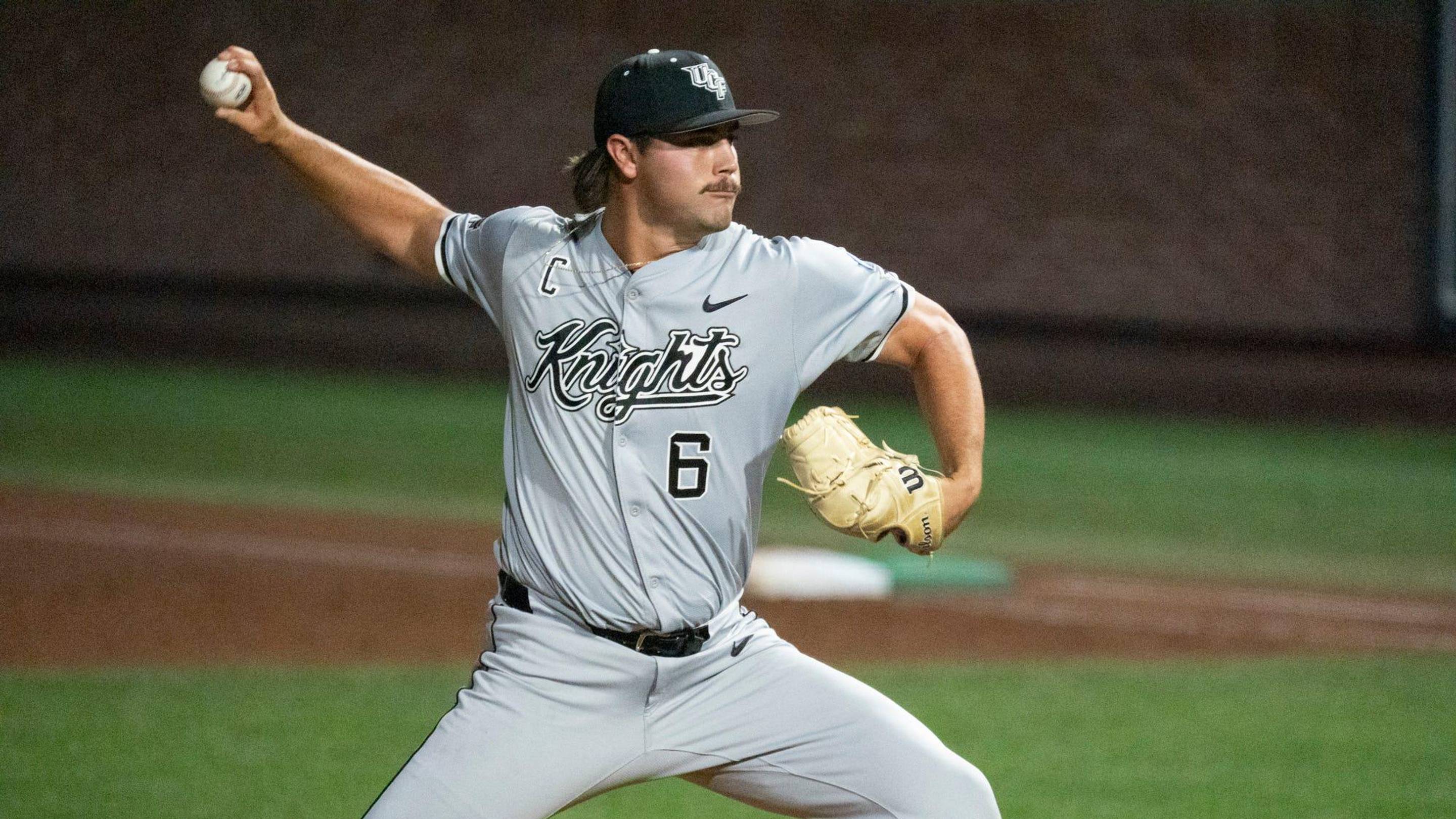UCF Knights' Kevin Schoneboom (6) pitches as Milwaukee Panthers take on UCF Knights during the NCAA Regional Baseball tournament at Plainsman Park in Auburn, Ala. on Saturday, May 30, 2026. | Jake Crandall/ Advertiser / USA TODAY NETWORK via Imagn Images