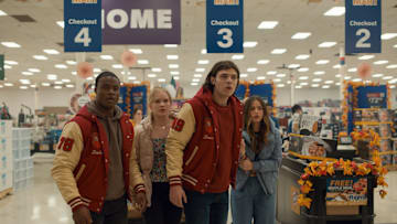 (L to R) Gabriel Davenport, Jenna Warren, Tomaso Sanelli, and Addison Rae in Thanksgiving