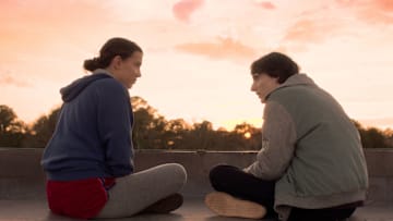 STRANGER THINGS: SEASON 5. (L to R) Millie Bobby Brown as Eleven and Finn Wolfhard as Mike Wheeler in Stranger Things: Season 5