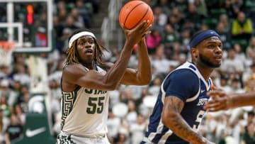 Michigan State's Coen Carr looks to pass against Butler during the first half on Friday, Nov. 17, 2023, in East Lansing.