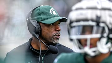Michigan State's wide receivers coach Courtney Hawkins looks on during the spring game on Saturday, April 16, 2022, at Spartan Stadium in East Lansing.