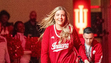 Indiana's Sydney Fenn is introduced during Hoosier Hysteria at Simon Skjodt Assembly Hall on Friday, Oct. 18, 2024.