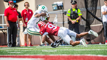 Indiana's Jamier Johnson (9) makes the tackle during the Indiana versus Charlotte football game at Memorial Stadium on Saturday, Sept. 21, 2024.