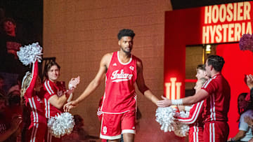 Indiana's Dallas James is introduced during Hoosier Hysteria at Simon Skjodt Assembly Hall on Friday, Oct. 18, 2024.