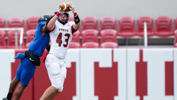 Fyffe's Brody Dalton (43) catches a pass during the Class 3A State Championship game at Bryant-Denny Stadium in Tuscaloosa, Ala., on Thursday, Dec. 3, 2020. Montgomery Catholic leads Fyffe 16-6 at halftime.