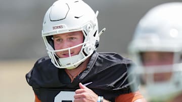 Texas Longhorns Quinn Ewers,3, during the first fall football camp practice for the Texas Longhorns.