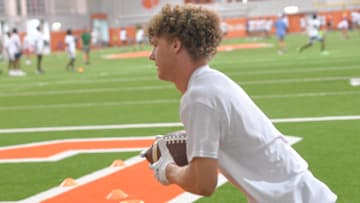 Jackson Repp, Class of 2025 wide receiver from Christ Church in Greenville, catches a pass during the 2024 Dabo Swinney Football Camp in Clemson in Clemson June 5, 2024.