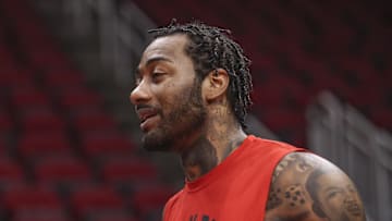 Nov 29, 2021; Houston, Texas, USA;  Houston Rockets guard John Wall (1) warms up before playing against the Oklahoma City Thunder at Toyota Center. Mandatory Credit: Thomas Shea-Imagn Images