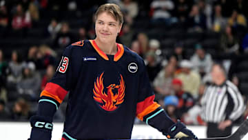 Coachella Valley Firebirds forward Jani Nyman participates in the American Hockey League 2025 All-Star Classic Skills Competition at Acrisure Arena in Palm Desert, Calif., on Sunday, Feb. 2, 2025.