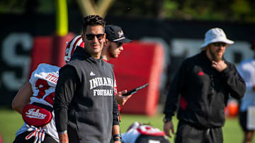 Indiana University Quarterbacks Coach Tino Sunseri during fall practice at the Mellencamp Pavilion at Indiana University on Tuesday, Aug. 6, 2024.