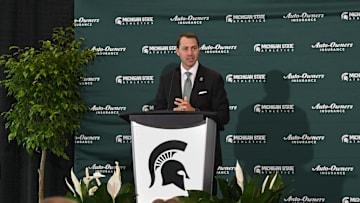 J Batt speaks Wednesday, June 4, 2025, after being introduced as Michigan State University's new athletic director.
