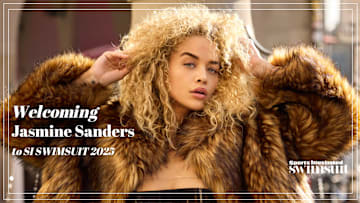 Jasmine Sanders was photographed by Derek Kettla in Switzerland. Top by Adriana Degreas. Swimsuit by Bananhot. Jacket by Adrienne Landau.