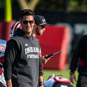 Indiana University Quarterbacks Coach Tino Sunseri during fall practice at the Mellencamp Pavilion at Indiana University on Tuesday, Aug. 6, 2024.