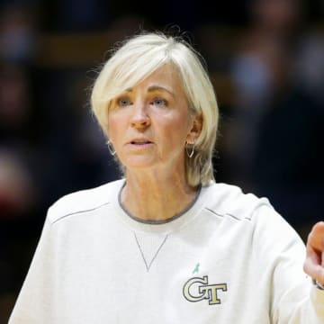 Georgia Tech head coach Nell Fortner during the first quarter of an NCAA women's basketball game, Wednesday, Dec. 1, 2021 at Mackey Arena in West Lafayette.

Bkw Purdue Vs Georgia Tech