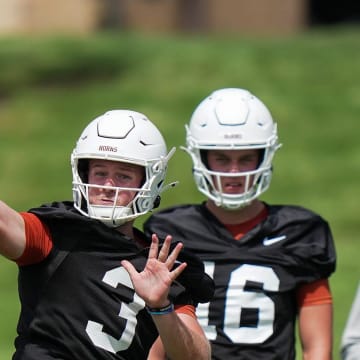 Texas Longhorns Quinn Ewers during the first fall football camp practice for the Texas Longhorns at Denius Fields on Wednesday, July 31, 2024.