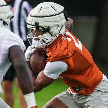 Texas LonghornsWide receiver Matthew Golden during football spring practice at the Frank Denius practice fields in Austin, Tuesday, March 19, 2024.