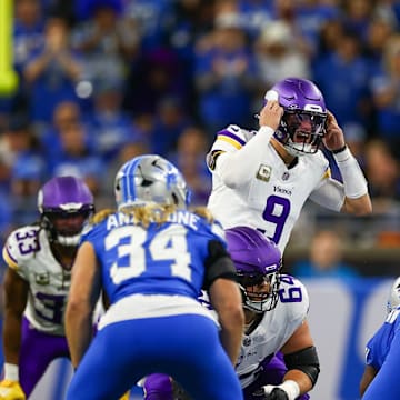 J.J. McCarthy against the Lions in Week 9 of the 2025 season. 