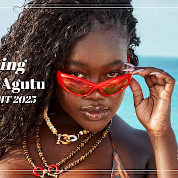 Achieng Agutu was photographed by Ben Watts in Bermuda. Swimsuit by JMP The Label. Necklaces by Spicy Dan. Sunglasses by Le Specs.