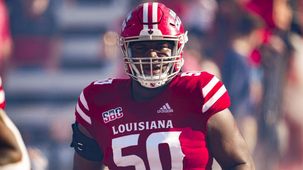  Louisiana Ragin Cajuns offensive lineman Nathan Thomas (50) during the Sun Belt Conference championship game.